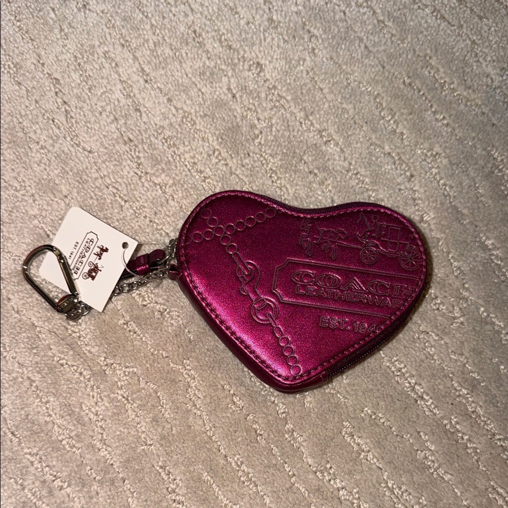 Coach Metallic Fuchsia Heart Zip Coin Case